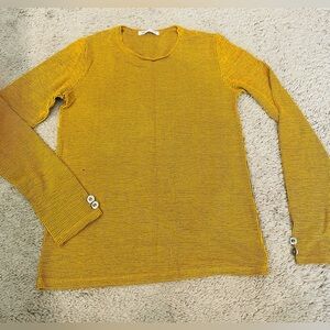 Zara full sleeves gold buttons black Knit crew neck Ribbed Tee Mustard Yellow S